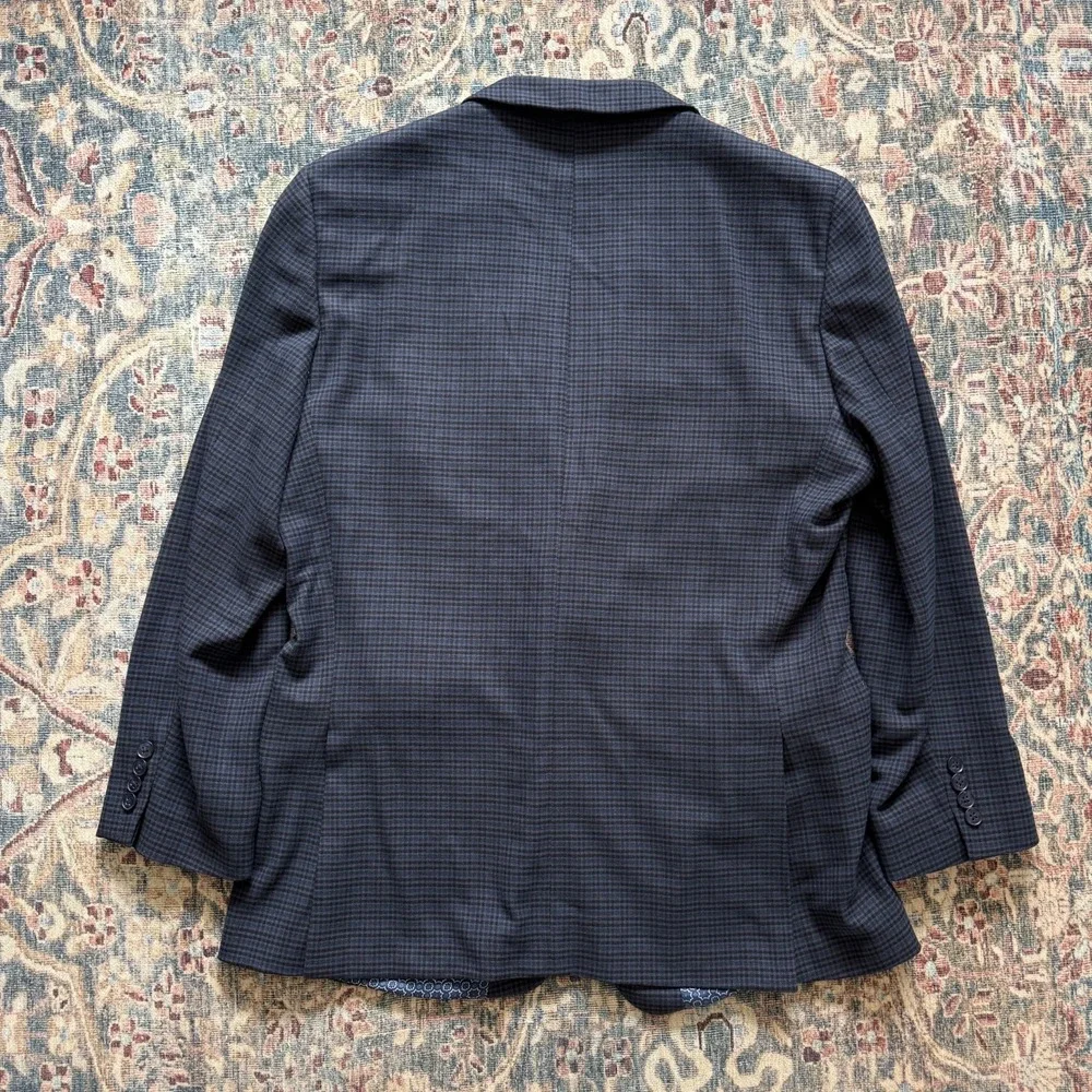 Savile Row Hoxton Blazer‎ 44L Blue Check Sport Coat Stretch Modern Smart Casual
